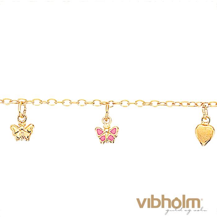 Børnearmbånd - m/sommerfugle og hjerte - 8 kt. guld 671173